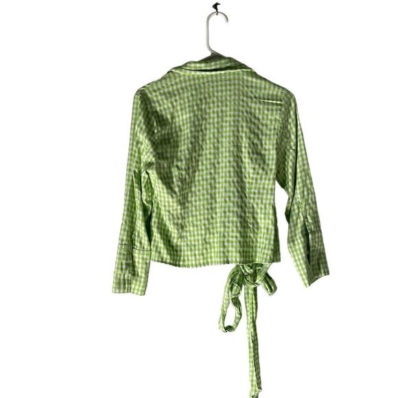 Urban Outfitters Wrap Top Gingham Print Lime Green and White Size Medium - Picture 8 of 9